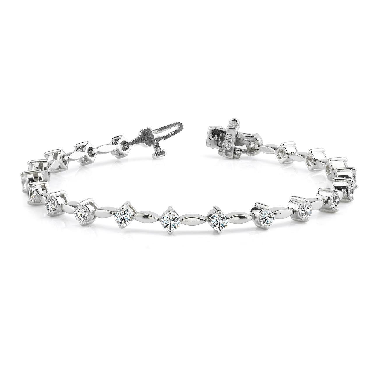 Klassisches Gliederarmband mit 4 Karat Echt Diamanten Im Rundschliff Weißgold 14K