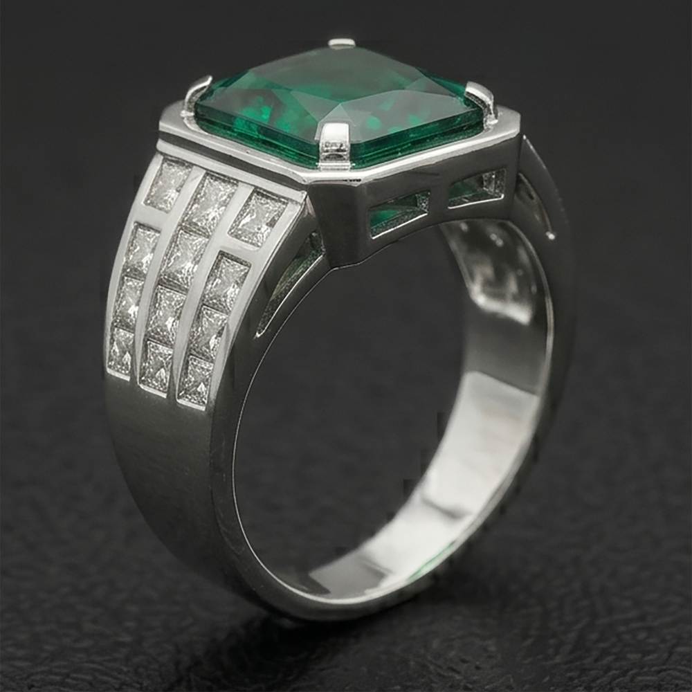 Kolumbianischer Smaragd Radiant-Schliff Männer-Ring 11,00 Karat