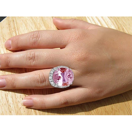 Krappenset 36,75 Kt Rosa Kunzit Mit Diamanten Ring Weißgold 14K