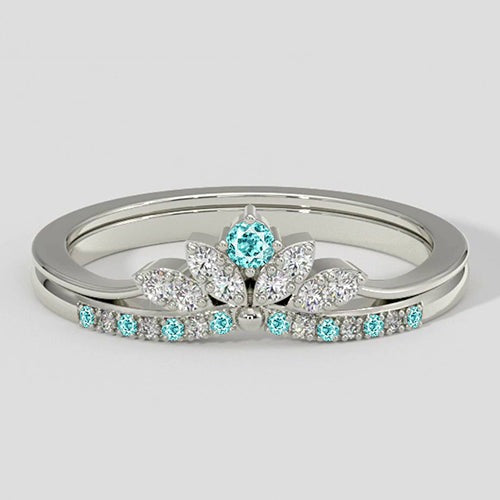 Kronenring-Set mit Paraiba-Turmalin und Diamant