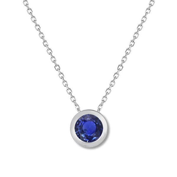 Blauer Saphir Rund-Brillant Stein-Halskette in 14K Weißgold – Hauptansicht