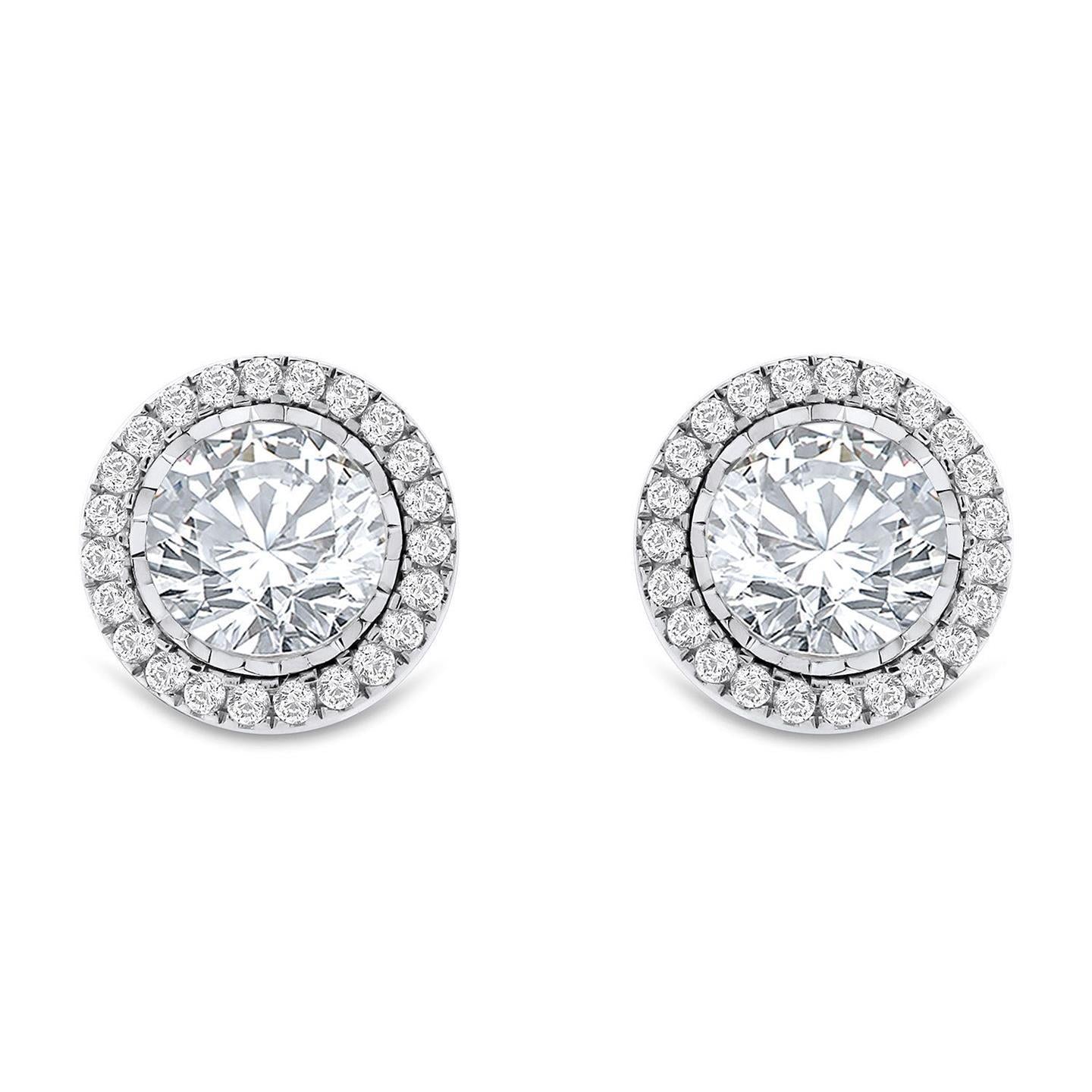 Lünette Set Damen Ohrstecker 3,70 Karat Echt Diamanten Gold Weiß 14K