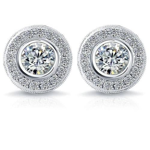 Lünette Set Runde 3,40 Karat Natürliche Diamant Ohrstecker Halo Ohrringe Weißgold 14K