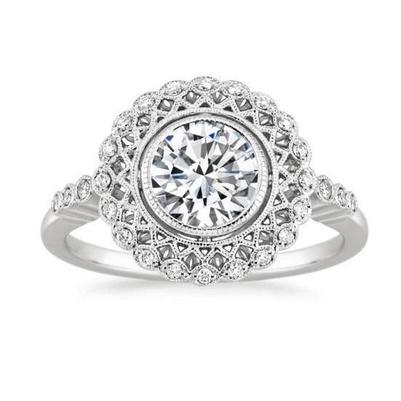 Lünette Set Runder Brillantschliff 3,50 Ct Echt Diamanten Verlobungsring 14K