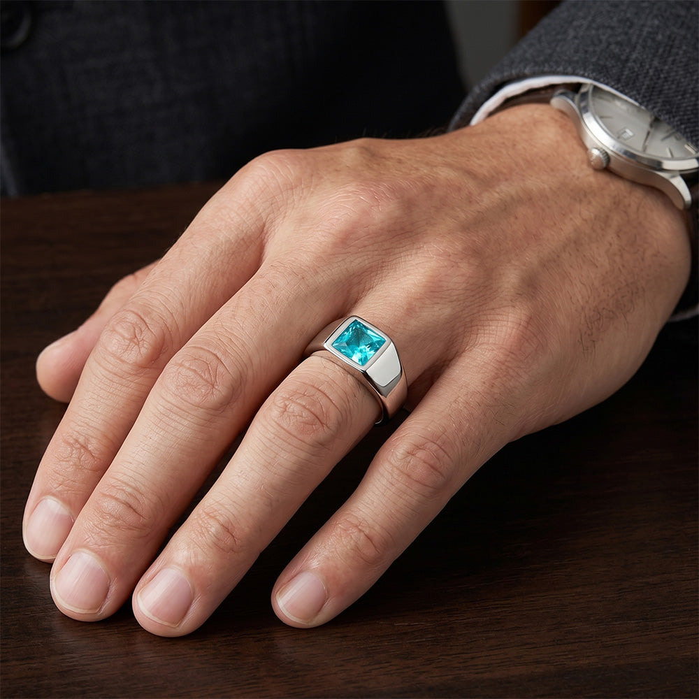 Luxuriöser Neon Paraiba Herrenring – 1 Karat 14K Weißgold