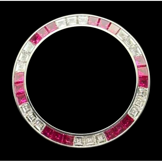 Maßgefertigte 4-karätige Lünette aus Edelstahl mit weißen Steinen und Rubinen, passend für Rolex 36 mm