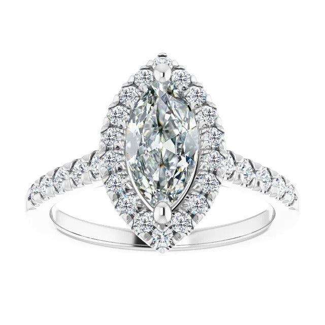 Diamant Marquise-Schliff Halo-Ring in 14 Karat Weißgold – Hauptansicht