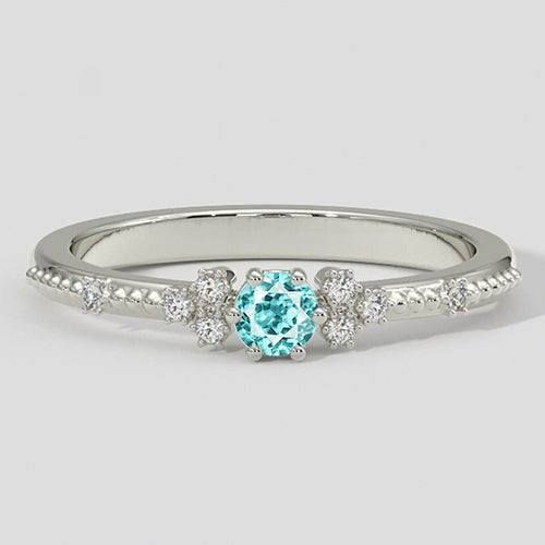 Milgrain-Ring mit Paraiba-Turmalin und Diamanten