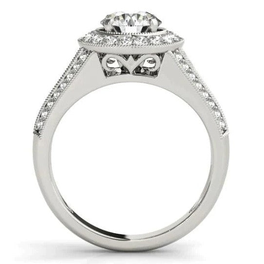 Milligrain Halo Ring 2,50 Karat Runder Natürliche Diamant Aus Massivem Weißgold 14 Karat
