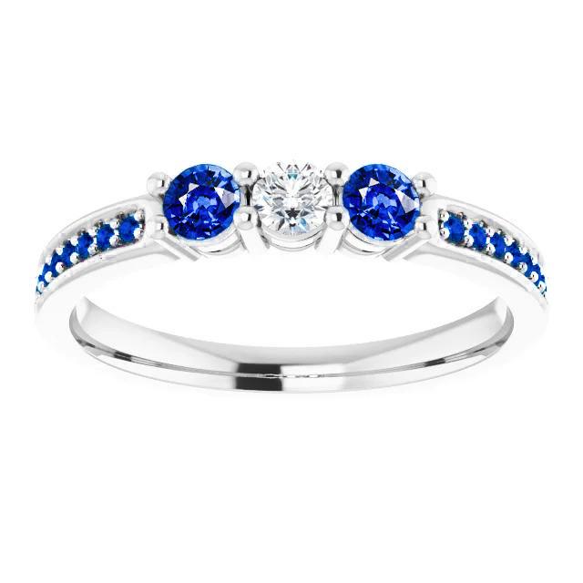 Natürliche Diamant- Und Saphirstein-Ring Mit Krappenbesatz Weißgold 14K