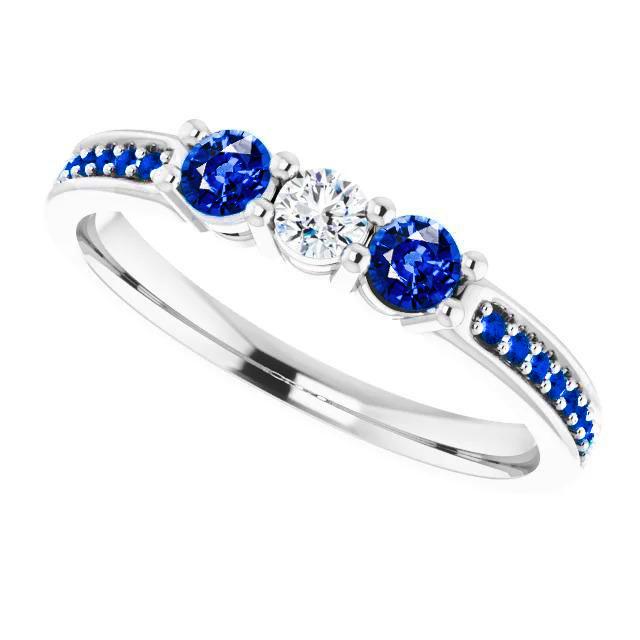 Natürliche Diamant- Und Saphirstein-Ring Mit Krappenbesatz Weißgold 14K