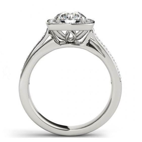 Natürliche Diamant-Verlobungsring 1,50 Karat Doppelschaft Halo Weißgold 14K