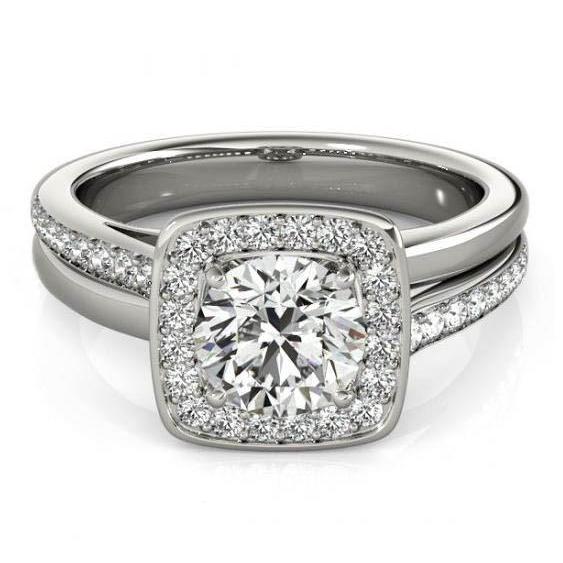 Natürliche Diamant-Verlobungsring 1,50 Karat Doppelschaft Halo Weißgold 14K
