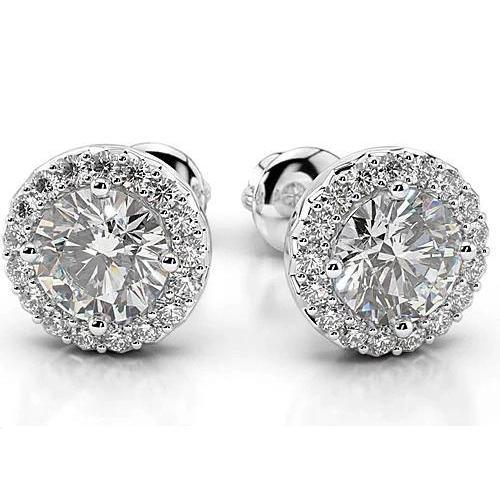 Natürliche Diamant Ohrstecker Halo Ohrringe 4 Karat Weißgold 14K Damen Schmuck