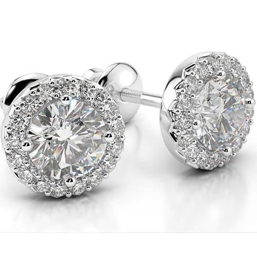 Natürliche Diamant Ohrstecker Halo Ohrringe 4 Karat Weißgold 14K Damen Schmuck