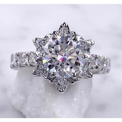 Natürliche Diamantring Starburst 3 Karat Damen 14K Weißgold Schmuck