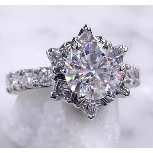 Natürliche Diamantring Starburst 3 Karat Damen 14K Weißgold Schmuck