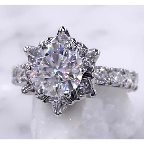 Natürliche Diamantring Starburst 3 Karat Damen 14K Weißgold Schmuck
