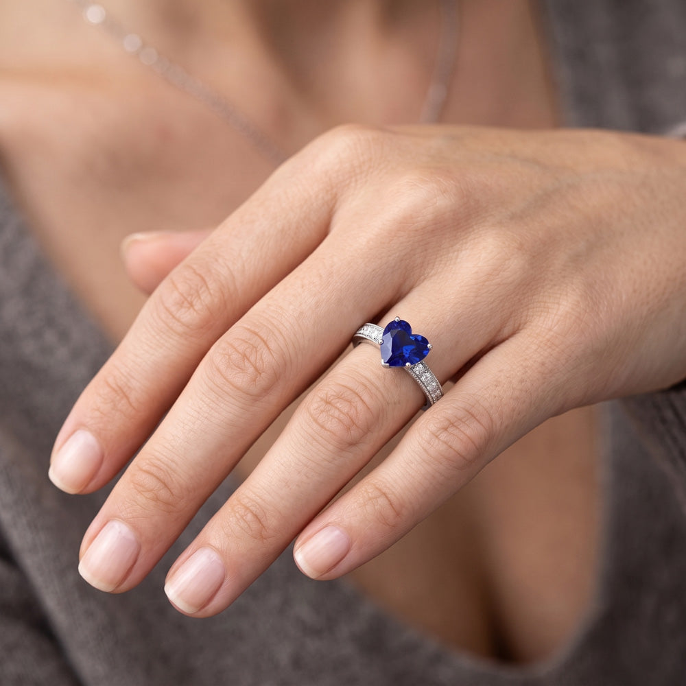 Natürlicher Diamant ( nicht im Labor gezüchtet )-Edelstein-Ring Herzförmiger blauer Saphir-Schmuck 3,50 Karat