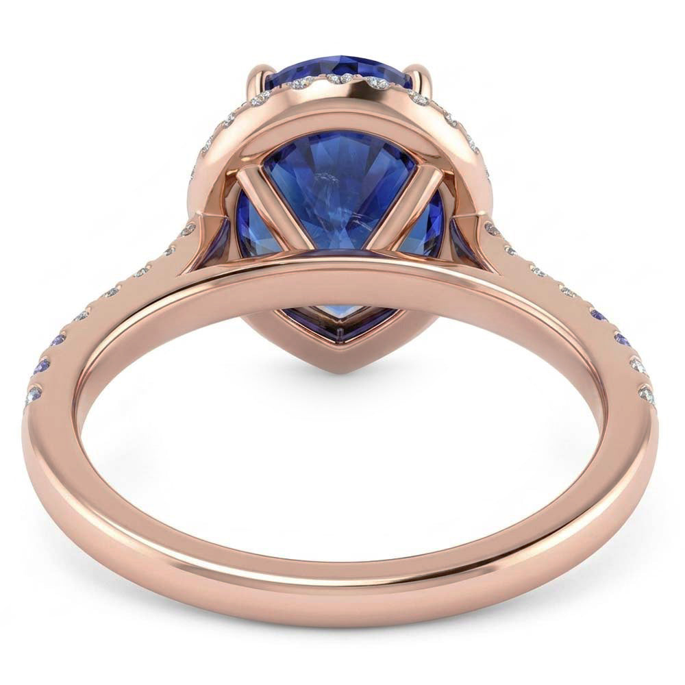 Natürlicher Diamant ( nicht im Labor gezüchtet )-Hochzeitshalo-Ring Birnenförmiger srilankischer Saphir 4 Karat