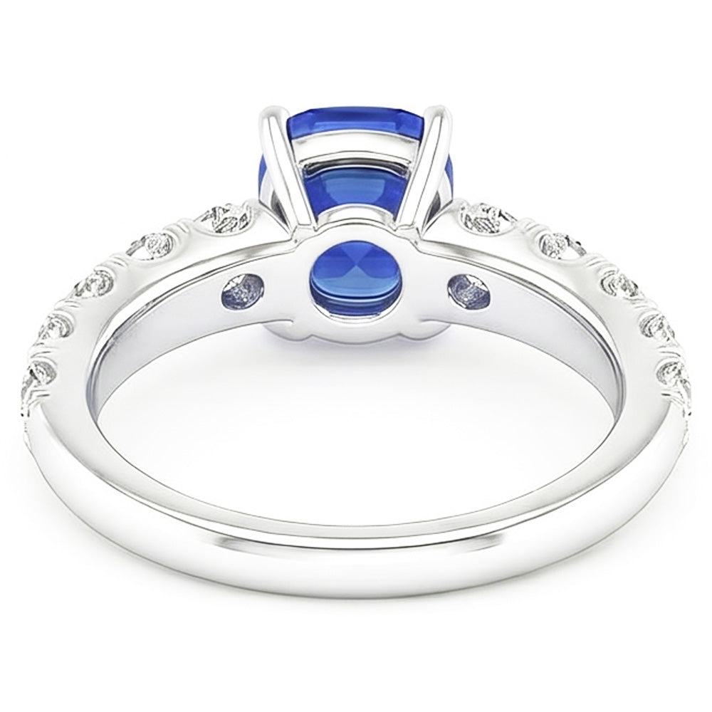 Natürlicher Diamant ( nicht im Labor gezüchtet ) Kissen Blauer Saphir Ring 3 Karat Weißgold 14K Schmuck