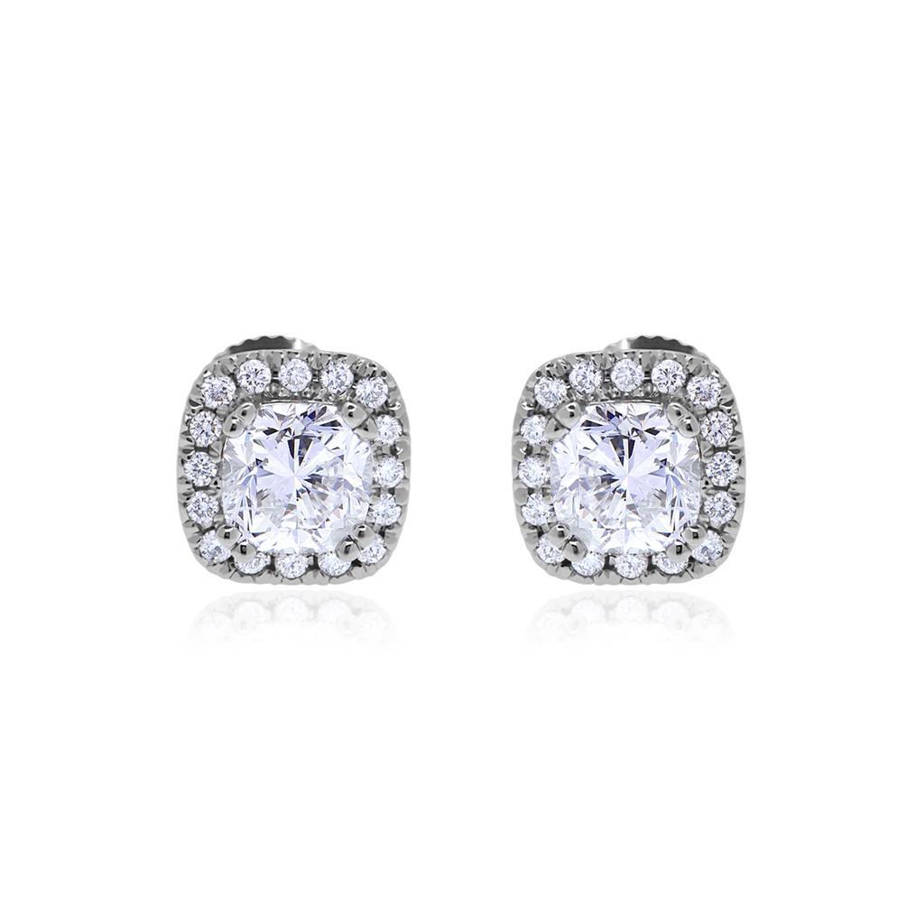 Ohrstecker Mit 2,30 Ct Kissen Und Echt Diamanten Im Rundschliff Hal