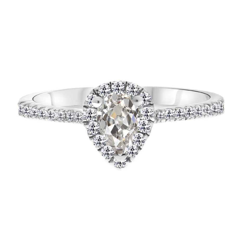 Edler Diamant Antik-Kissen-Schliff Halo-Ring in 14K Weißgold – Hauptansicht