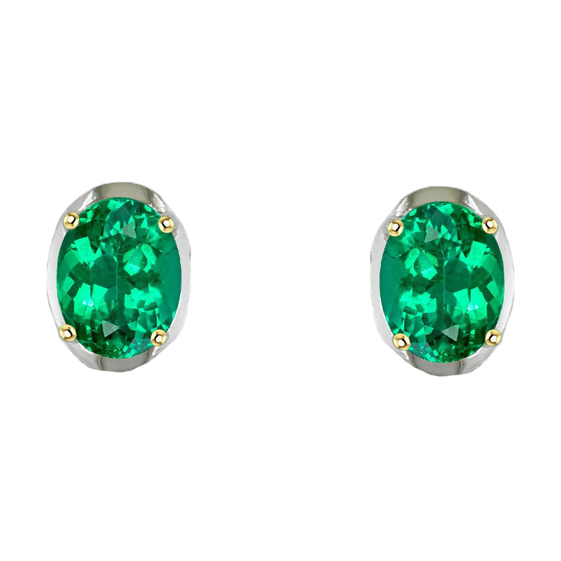 Smaragd Oval Gemstone Earring in 14 Karat Zweifarbig Gold – Hauptansicht