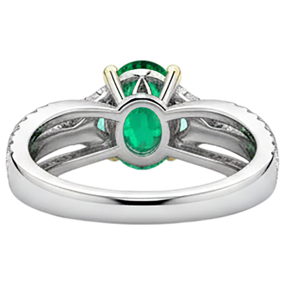 Edler Smaragd Edelstein-Ring 2,50-Karat Zweifarbiges 14K Gold – Rückansicht