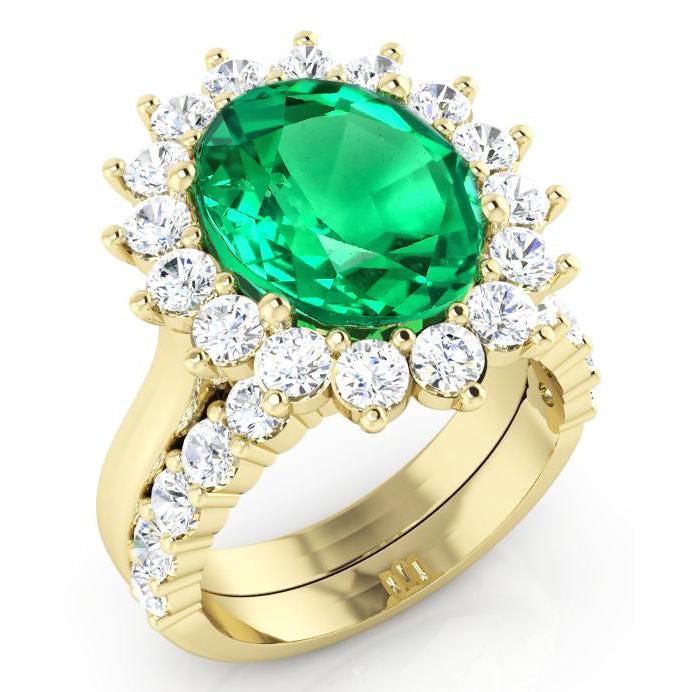 Oval Grün Smaragd Mit Diamanten Ring Set