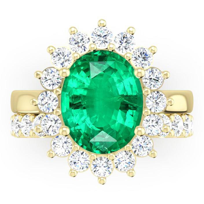 Oval Grün Smaragd Mit Diamanten Ring Set