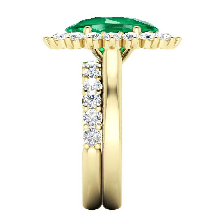 Oval Grün Smaragd Mit Diamanten Ring Set