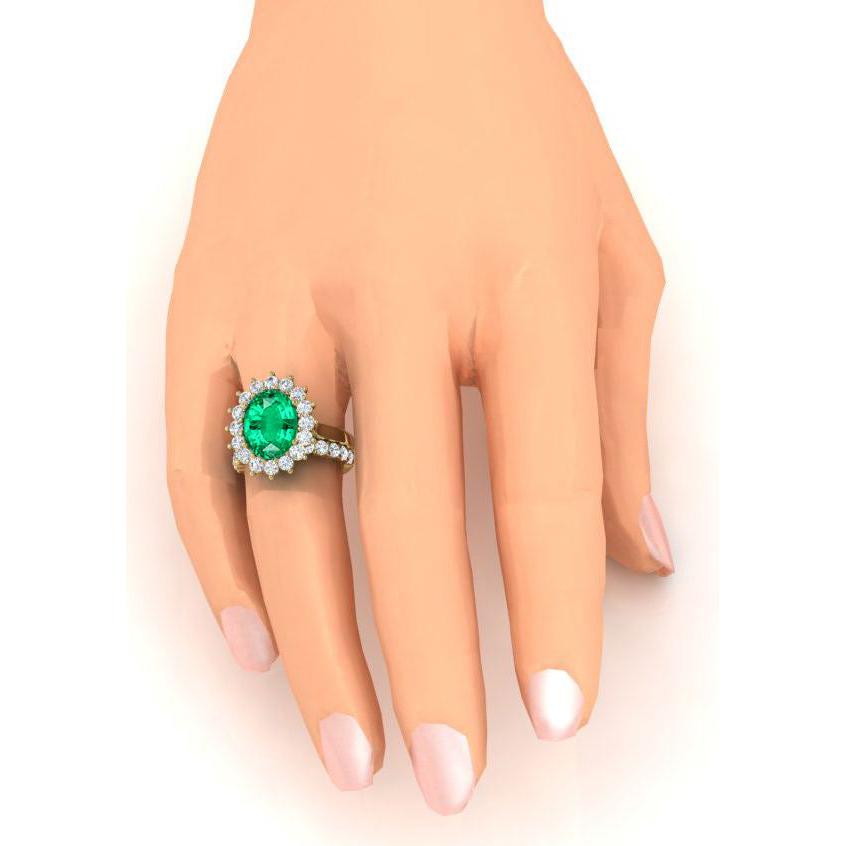Oval Grün Smaragd Mit Diamanten Ring Set