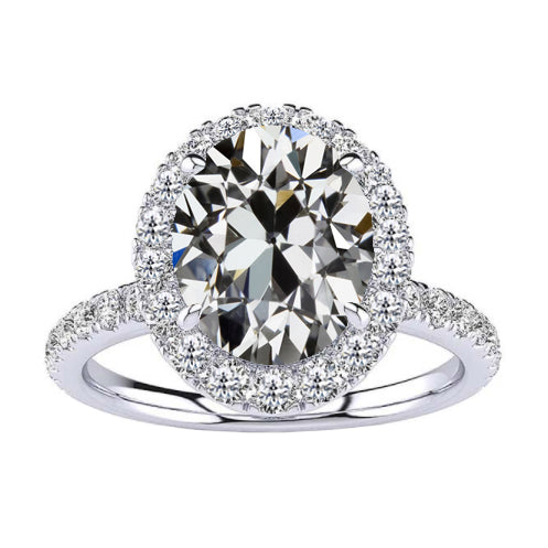 Edler Diamant Antik-Kissen-Schliff Halo-Verlobungsring in 14K Weißgold – Hauptansicht