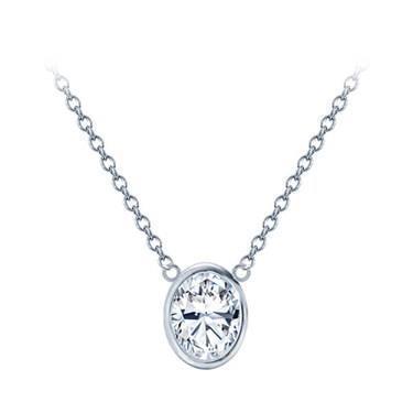 Ovale 1 Karat Lünette Besetzte Natürliche Diamant-Anhänger-Halskette Mit Kette WG 14K