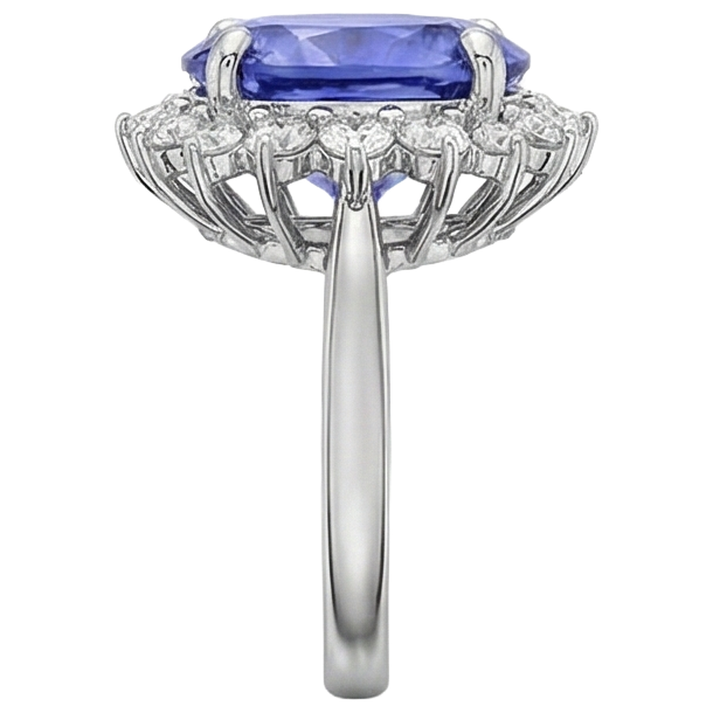 Ovaler AAA Tansanit und Diamanten 8 Karat Ring Neu Weißgold 14K