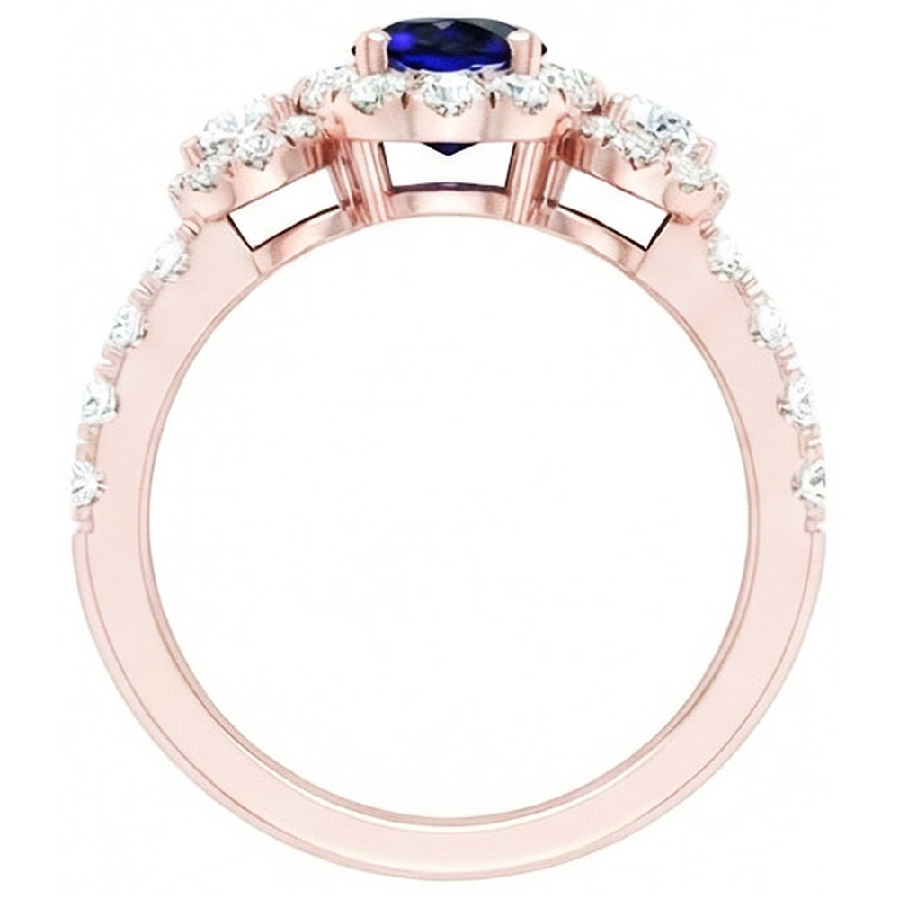 Ovaler Saphirring aus Roségold mit 3 Natürlicher Diamant ( nicht im Labor gezüchtet )en im Steinstil 5,50 Karat