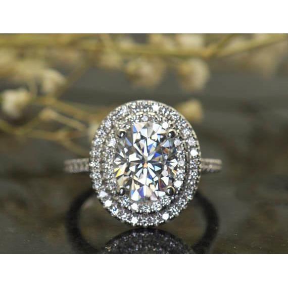Ovaler Doppel-Halo-Echt Diamant-Verlobungsring 2,25 Karat