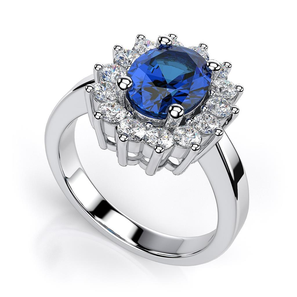 Ovaler Sri Lanka Saphir & Diamant Ring Weiß Gold Schmuck