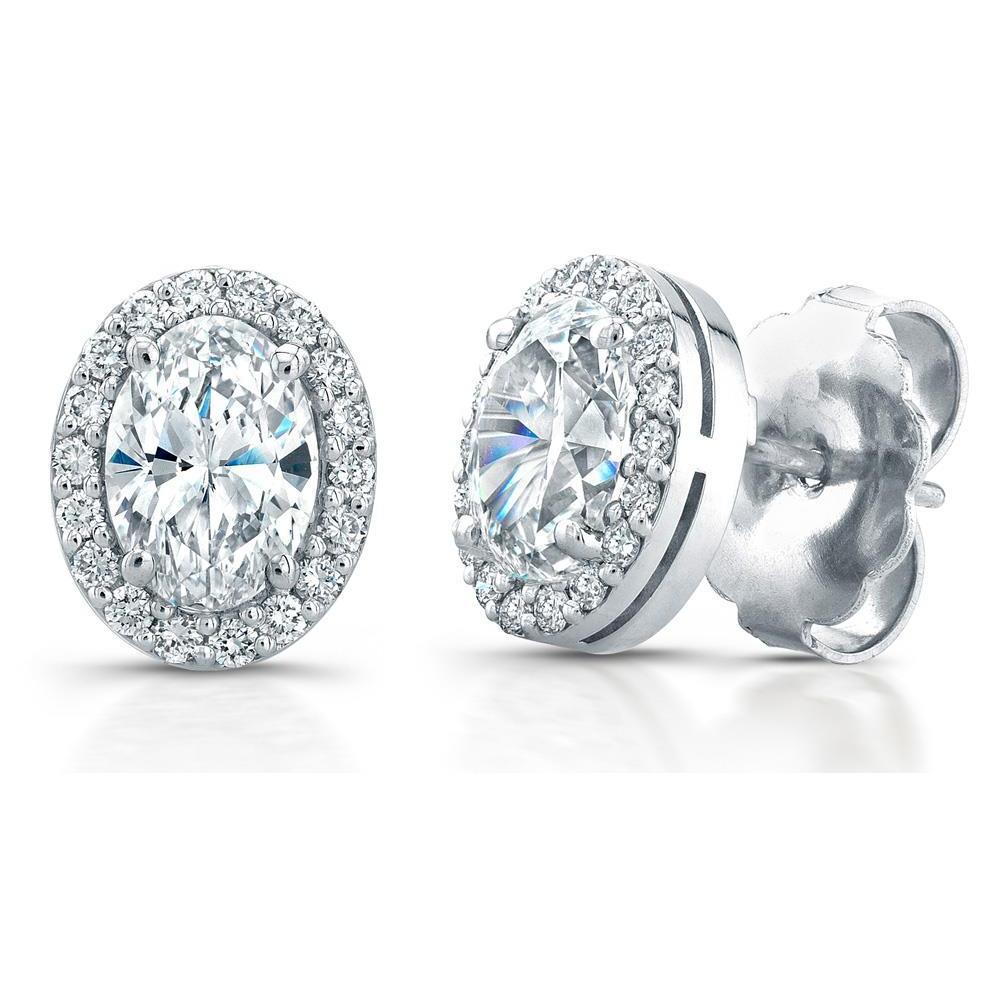Ovale und runde Halo-Echt Diamant-Ohrstecker 3,90 Karat Weißgold 14K