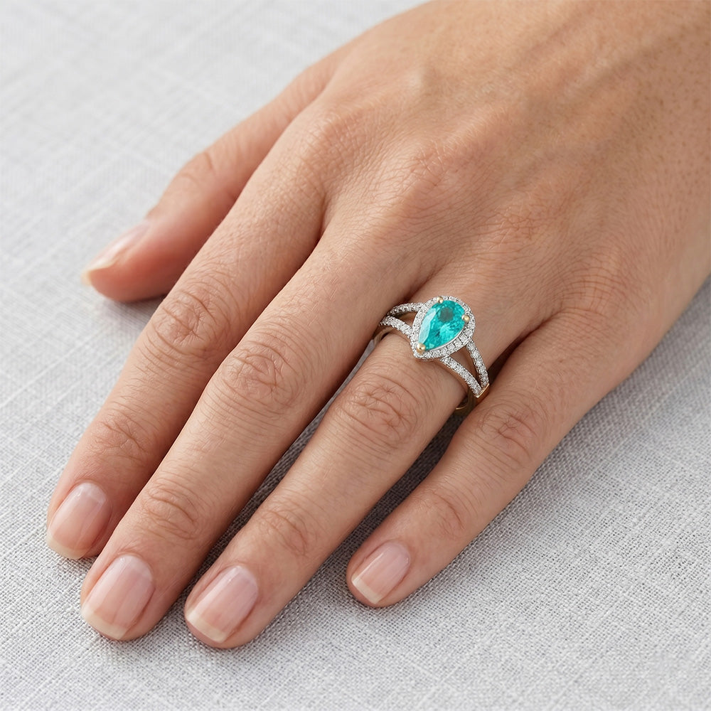 Paraiba-Turmalin Halo-Fassung Ring – VVS Reinheit 2 Karat