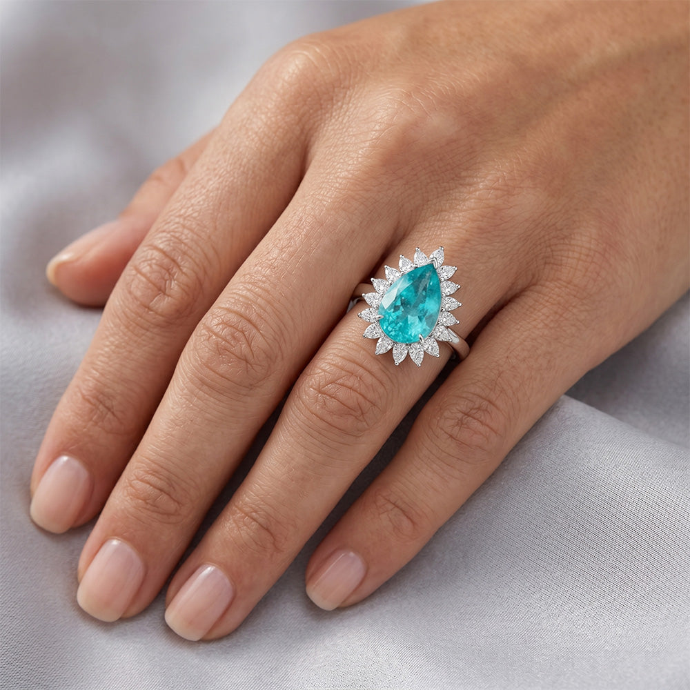 Paraiba-Turmalin Halo-Verlobungsring – VVS Reinheit 5 Karat 14K