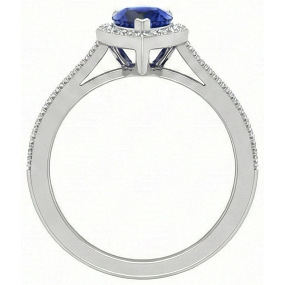 Tropfen-Schliff Royalblauer Saphir Ring in 14 Karat Weißgold – Profilansicht