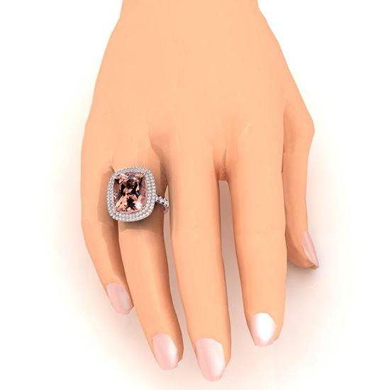 Pfirsich Kissen Morganit Mit Diamanten Ring Rose Gold Damen Schmuck