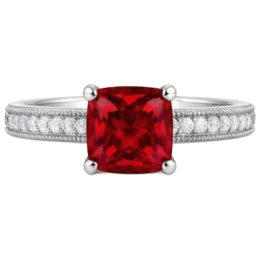 Princess Cut 3 Karat Rubin mit Diamanten Ehering Weißgold