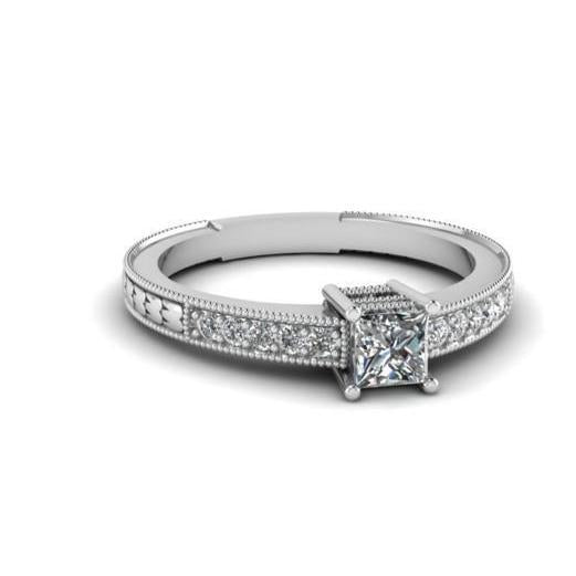 Princess And Runden Cut 2,25 Kt Natürliche Diamanten Antik-Look Ring Weißgold