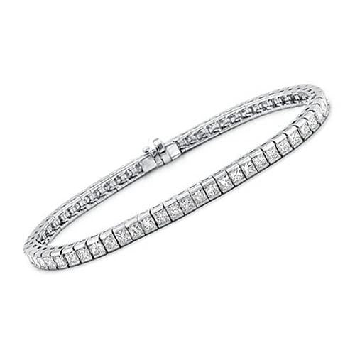Princess Cut 9 Karat Funkelnde Echt Diamanten Tennisarmband WG 14K