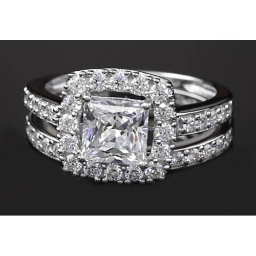 Princess Cut Echt Diamant 3 Karat Halo Ring Split Shank Style