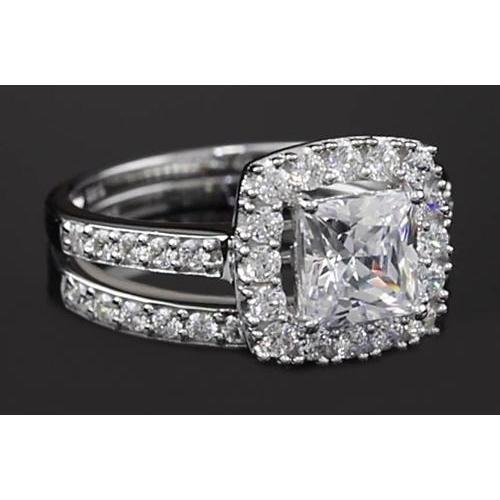 Princess Cut Echt Diamant 3 Karat Halo Ring Split Shank Style