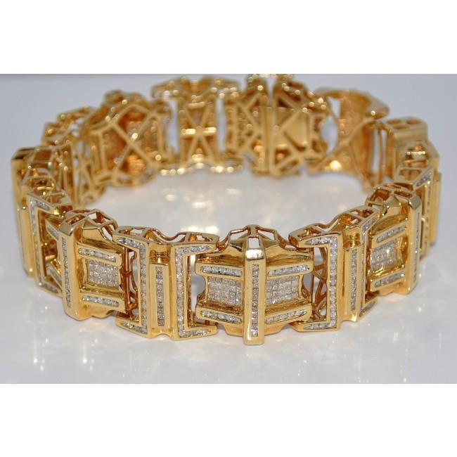 Princess & Runden 9 Karat Natürliche Diamant Herrenarmband Gelbgold 14K